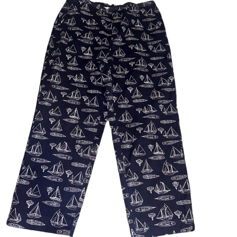 Kate Hill Vintage Sailboat Nautical Navy/White With Pockets Ankle Pants Size 14
